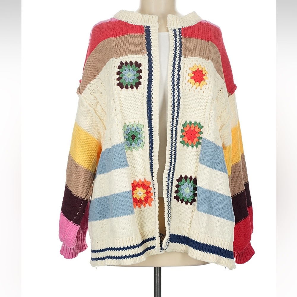 POL womans boho Multicolor Patchwork Cardigan swe… - image 1